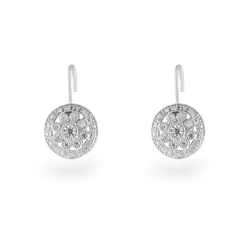 Silver Cluster Drop Earrings (EA-802)
