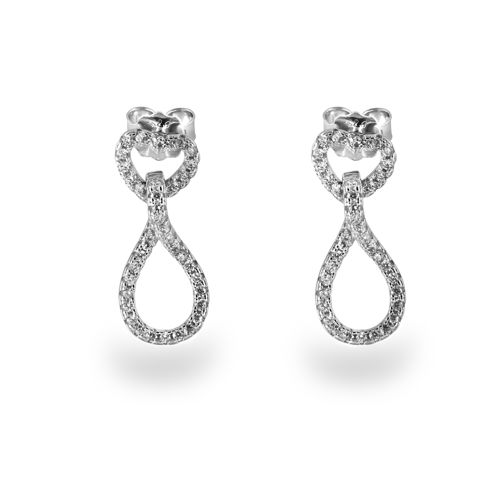 Silver CZ Heart Infinity Earrings (EA-879)